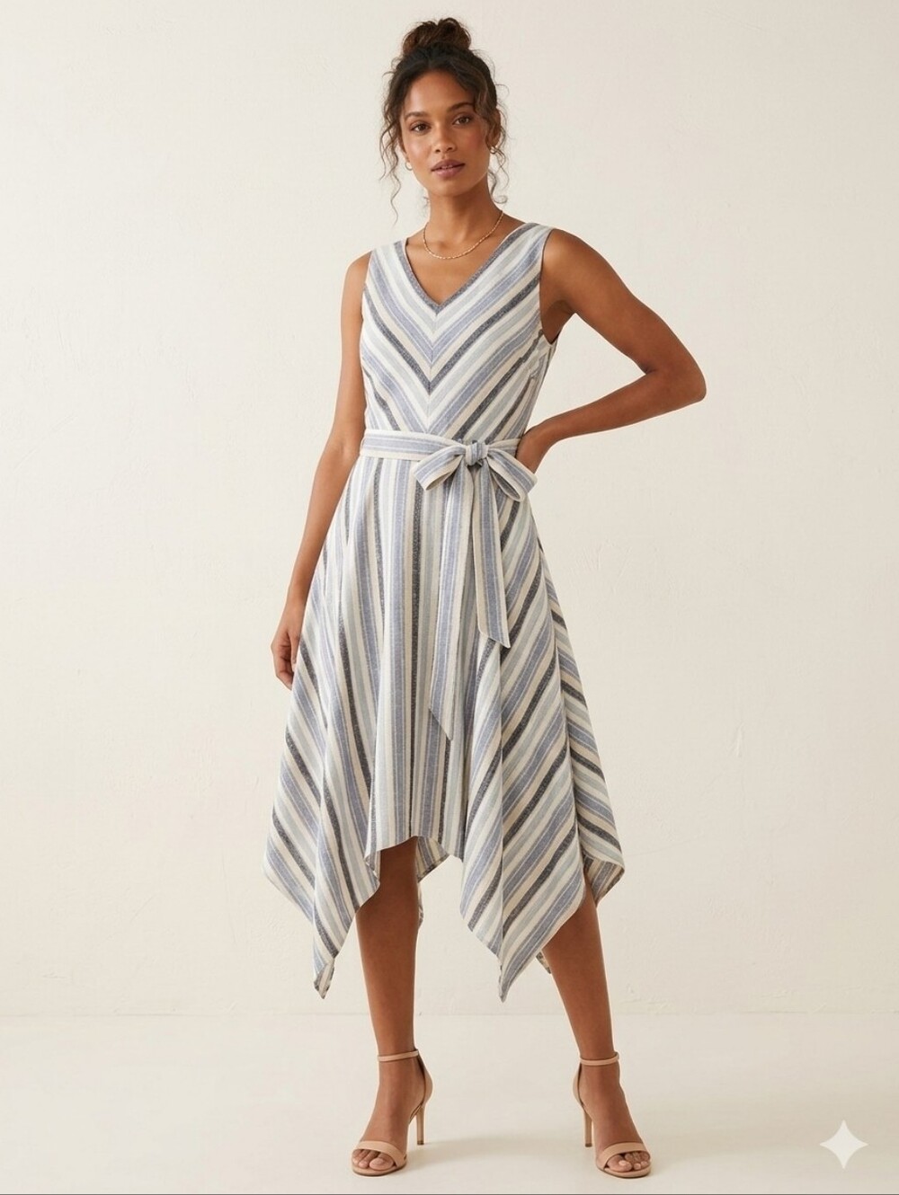 Sharagano Dresses Sz 14 Linen Striped Asymmetrical NWT